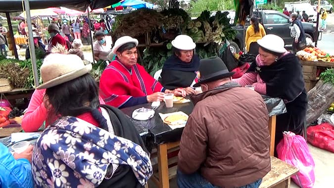 Indigenous people from Chibuleo. An authentic market in chimborazo-Ecuador