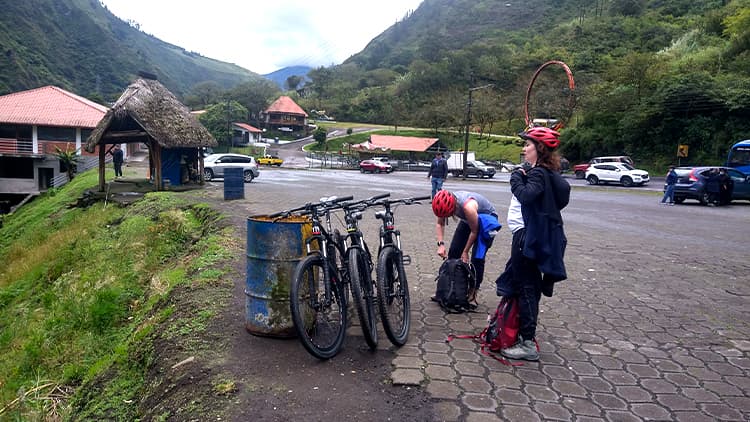Riding bike to the waterfall avenue in Baños, Ecuador